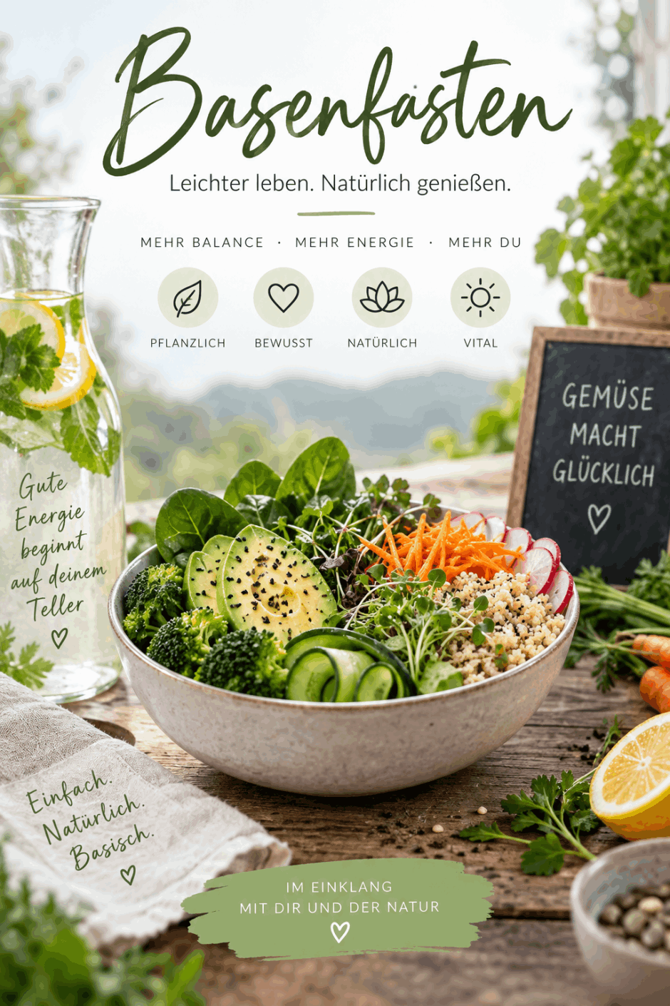 Basenfasten. Frischer gesunder Salatteller